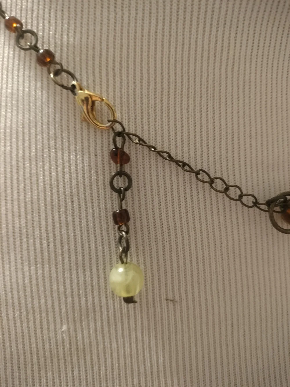 Delicate Vintage Green Beaded Necklace with Amber Accents